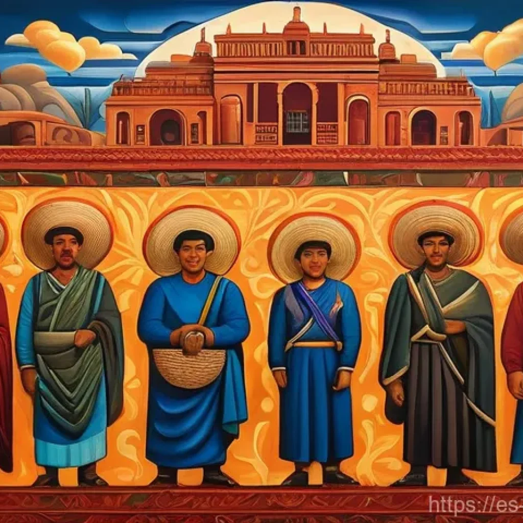 벽화의 미술사적 가치 - **A monumental mural in the style of early 20th-century Mexican muralism.** The scene depicts a swee...