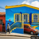 벽화여행과 테마여행 - A vibrant mural scene in Valpara&iacute;so, Chile, featuring colorful, large-scale street art on the facade...